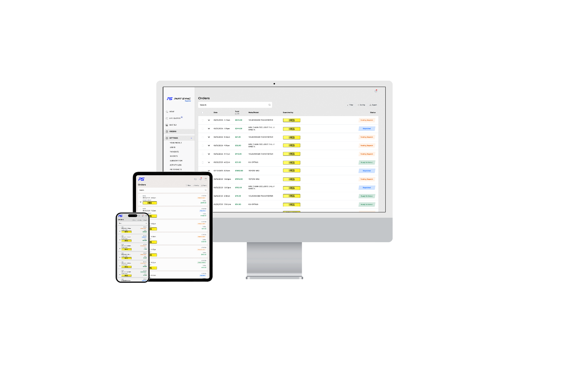 Part Sync supplier platform on multiple devices